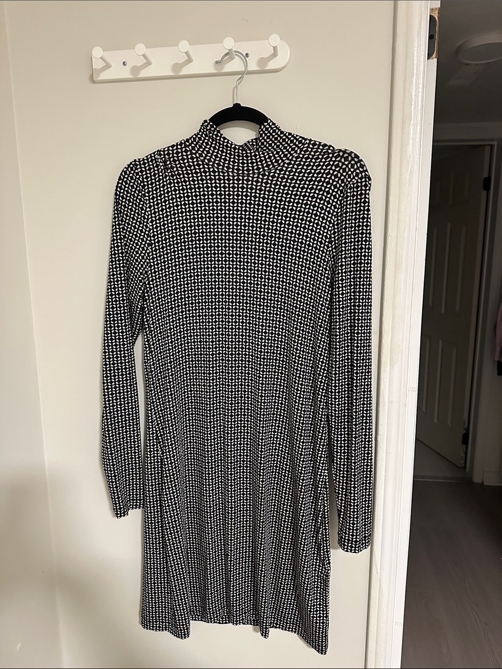 COS Black & White Long Sleeve Mock Neck Dress